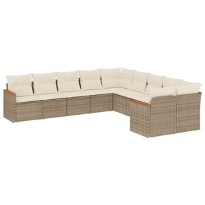 vidaXL Soffgrupp f&ouml;r tr&auml;dg&aring;rd med dynor 10 delar beige konstrotting