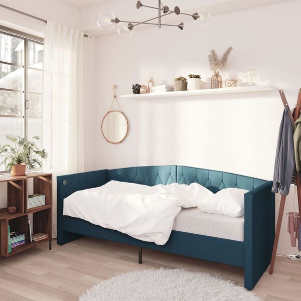 vidaXL Dagb&auml;dd med madrass USB bl&aring; sammet 90x200 cm