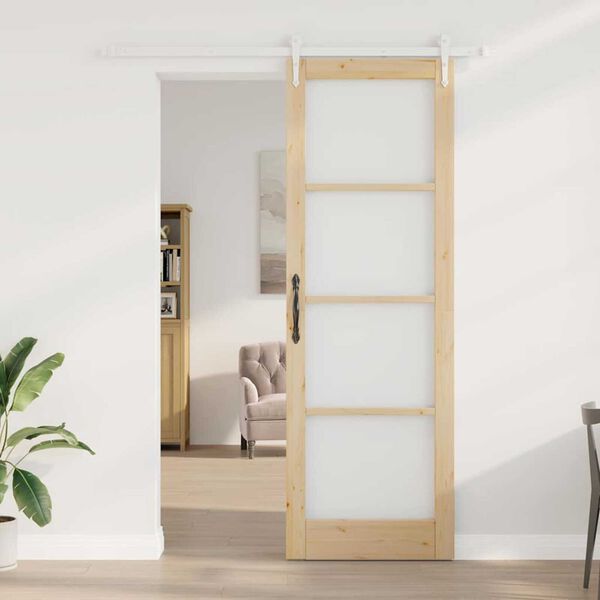vidaXL Skjutd&ouml;rr Naturf&auml;rg 78 x 232 cm Massivt talltr&auml; och glas