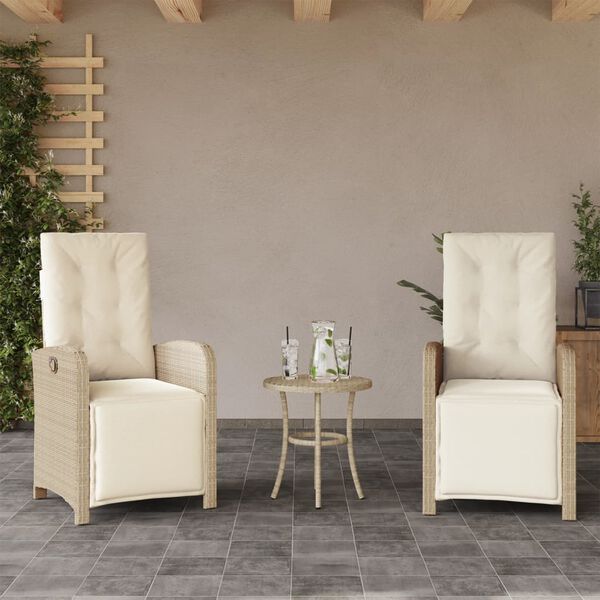 vidaXL Bistrogrupp med dynor 3 delar beige konstrotting