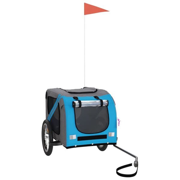 vidaXL Cykelvagn f&ouml;r djur bl&aring; och gr&aring; oxfordtyg och j&auml;rn