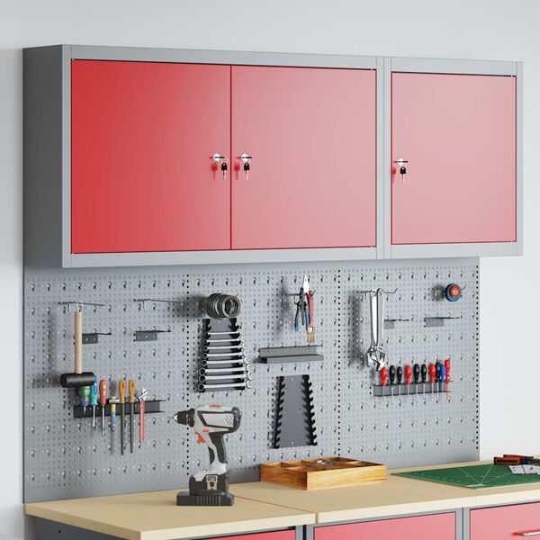 vidaXL Verktygssk&aring;p och pegboard-set 5 pcs R&ouml;d 150 x 20 x 115 cm St&aring;l