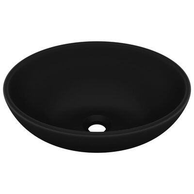 vidaXL Lyxigt ovalt handfat matt svart 40x33 cm keramik