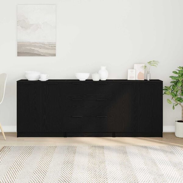 vidaXL Sideboard 3 pcs Svart Ek 180 x 30 x 70 cm Konstruerat tr&auml;