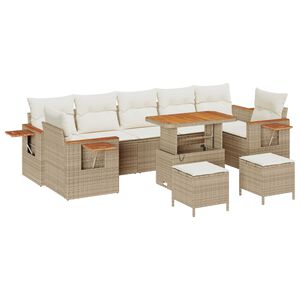 vidaXL Tr&auml;dg&aring;rdsoffset med kudde 10 pcs Beige och gr&auml;ddf&auml;rgad