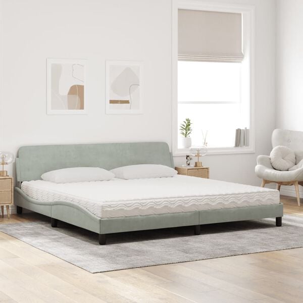 vidaXL Bed with Mattress "Dover" Light Grey 200x200 cm Velvet