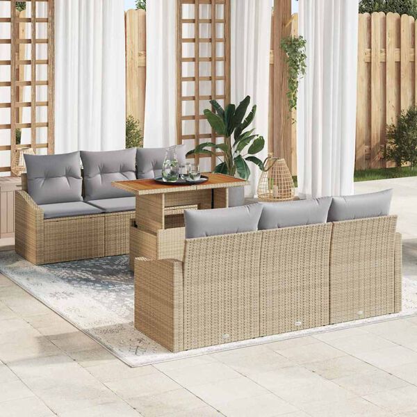 vidaXL Tr&auml;dg&aring;rdsoffset med lagring 7 pcs Beige Poly rattan
