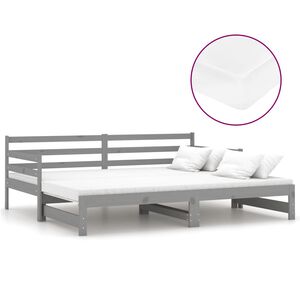 vidaXL Dagb&auml;dd utdragbar 2x(90x200) cm gr&aring; massiv furu