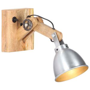 vidaXL V&auml;gglampa E27 silver massivt mangotr&auml; och j&auml;rn