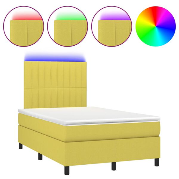 vidaXL Rams&auml;ng med madrass & LED gr&ouml;n 120x200 cm tyg