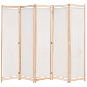 vidaXL Rumsavdelare 5 paneler gr&auml;ddvit 200x170x4 cm tyg