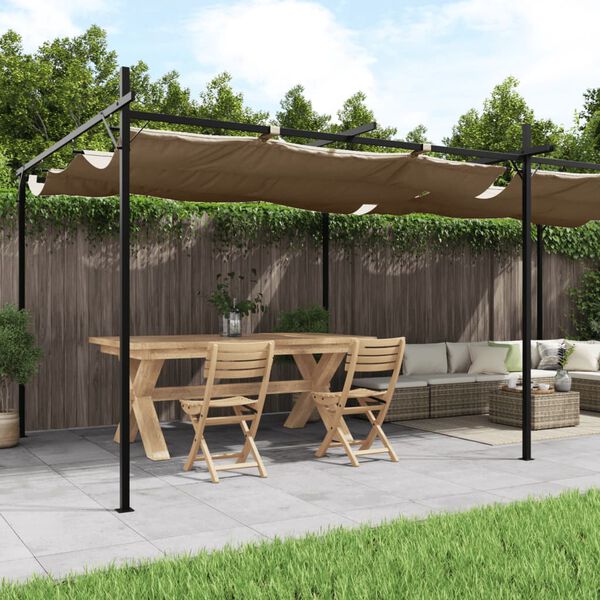 vidaXL Pergola med infällbart tak taupe 589x292x230 cm
