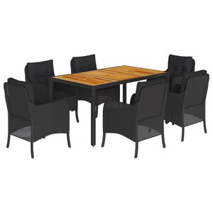 vidaXL Matgrupp f&ouml;r tr&auml;dg&aring;rden med dynor 7 delar svart konstrotting