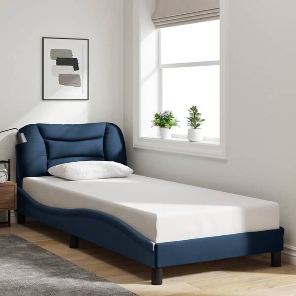 vidaXL Bed Frame with LED without Mattress "Hvar" Blue 90x200 cm Fabric