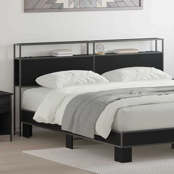 vidaXL F&ouml;rvaringshuvudgavel med hylla Svart ek 200 cm Konstruerat tr&auml;