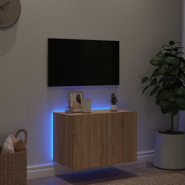 vidaXL Väggmonterad tv-bänk LED sonoma-ek 60x35x41 cm