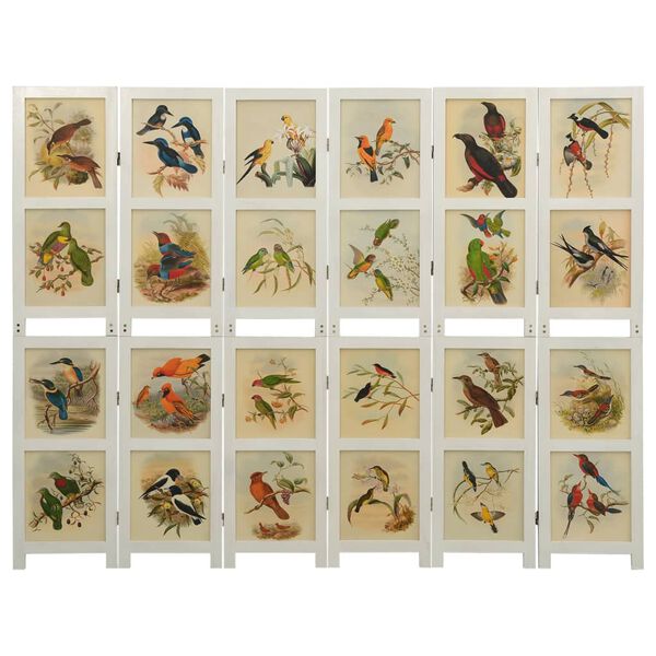 vidaXL Rumsavdelare 6 paneler vit 214x165 cm massivt paulowniatr&auml;