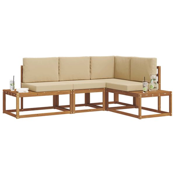 vidaXL Utomhussoffset med kudde 4 Stycke Naturlig och Beige