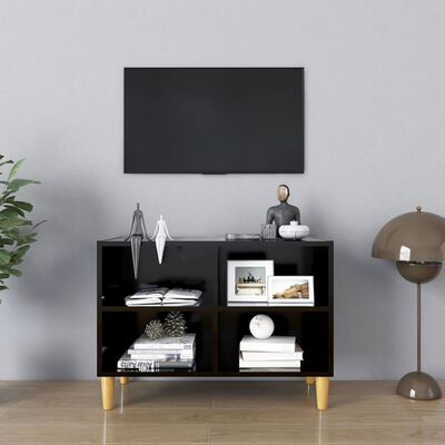 vidaXL TV-bänk med massiva ben svart 69,5x30x50 cm