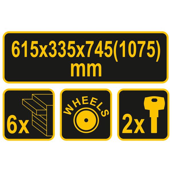 VOREL Verktygssk&aring;p p&aring; hjul med 6 l&aring;dor 62x33x107 cm