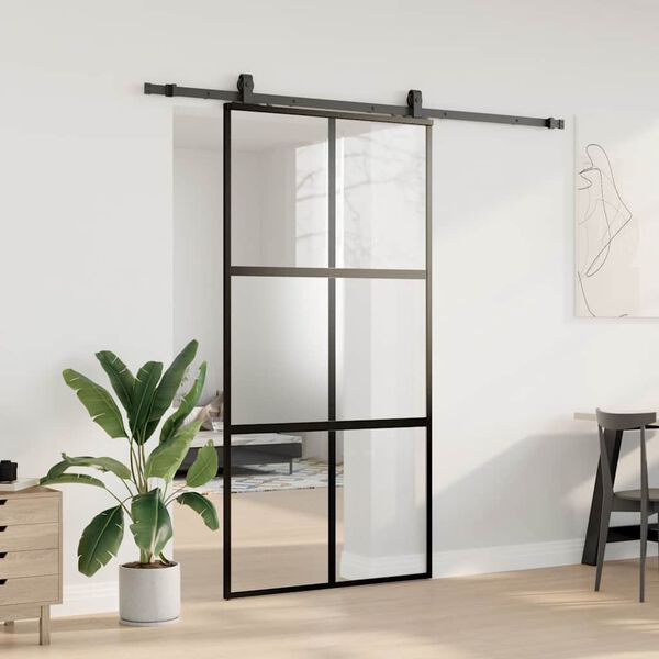 vidaXL Skjutd&ouml;rr med beslag svart 102,5x205 cm h&auml;rdat glas