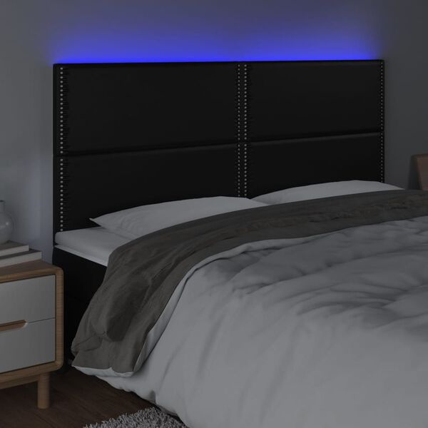 vidaXL Sänggavel LED svart 180x5x118/128 cm konstläder
