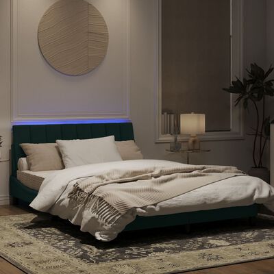 vidaXL Sängram med LED-belysning mörkgrön 120x200 cm sammet