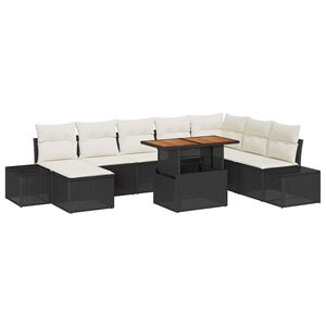 vidaXL Tr&auml;dg&aring;rdsoffset med lagring 9 pcs Svart Poly rattan
