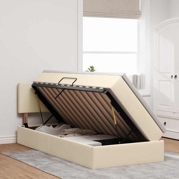 vidaXL F&ouml;rvaringss&auml;ng med LED med madrass med led Kr&auml;m 90 x 190 cm tyg