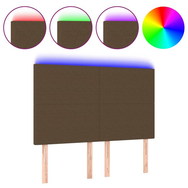 vidaXL Sänggavel LED mörkbrun 144x5x118/128 cm tyg