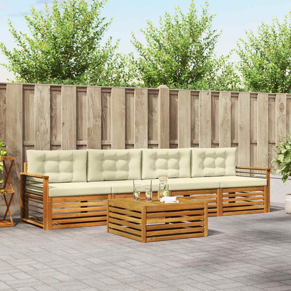 vidaXL Utomhussoffset med kudde 5 pcs Naturlig och Gr&auml;dde