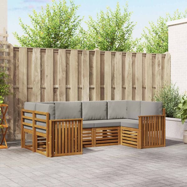 vidaXL Soffgrupper 6 pcs Naturlig och Ljus Gr&aring; Massivt Akaciatr&auml;