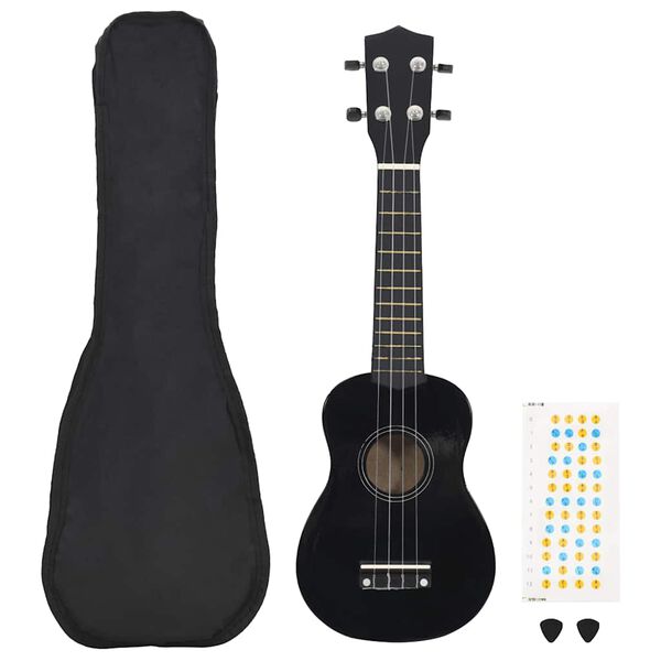 vidaXL Sopranukulele med v&auml;ska f&ouml;r barn sopran svart 23"