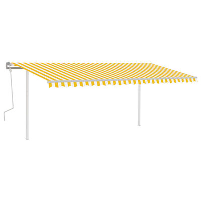vidaXL Markis med stolpar manuellt infällbar 5x3,5 m gul och vit