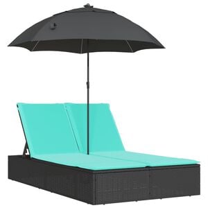 vidaXL Dubbel sols&auml;ng med dynor&parasoll svart konstrotting