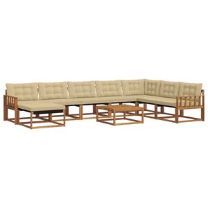 vidaXL Utomhussoffset 9 pcs Naturlig och Beige Massivt Akaciatr&auml;