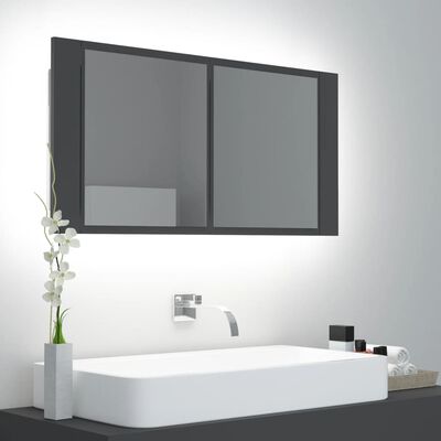 vidaXL Spegelskåp med LED grå 90x12x45 cm akryl
