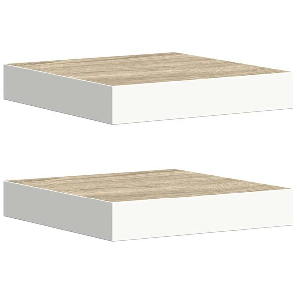 vidaXL Sv&auml;vande v&auml;gghyllor 2 st ek och vit 23x23,5x3,8 cm MDF