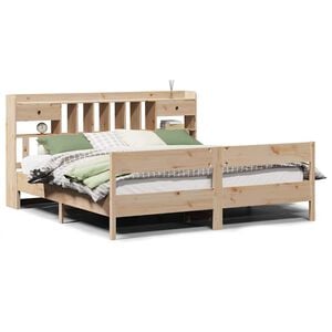 vidaXL S&auml;ng med bokhylla utan madrass 180x200cm massiv furu