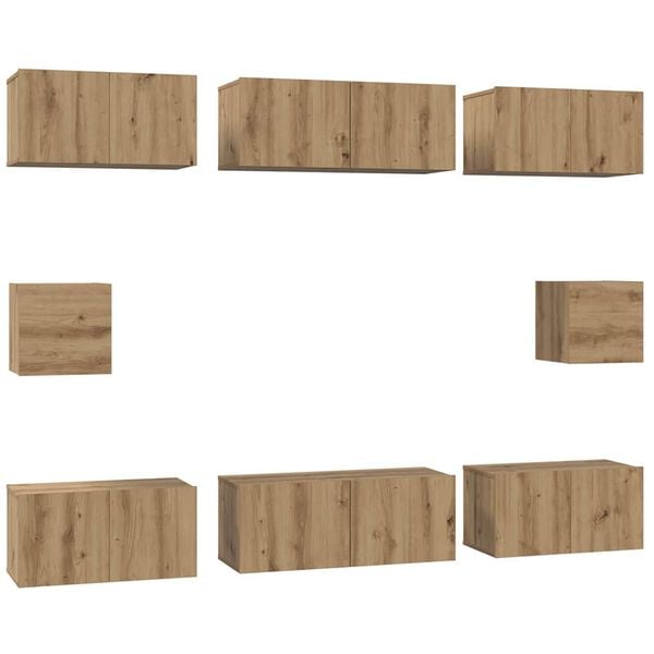 vidaXL TV-b&auml;nkset V&auml;ggmonterad 8 pcs Artisan Ek Konstruerat tr&auml;