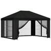 vidaXL Paviljong med v&auml;ggar 4 &times; 3 m Svart Polyester och St&aring;l 190 gsm