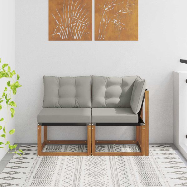 vidaXL Modulsoffa utomhus mitt och h&ouml;rn med kudde 2 Stycke Naturf&auml;rg