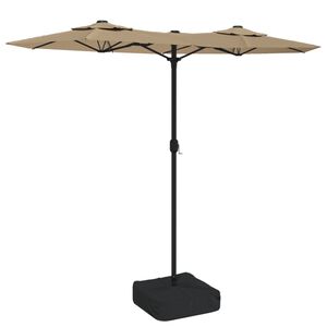 vidaXL Tr&auml;dg&aring;rdsparasoll dubbelt med LEDs taupe 316x145 cm