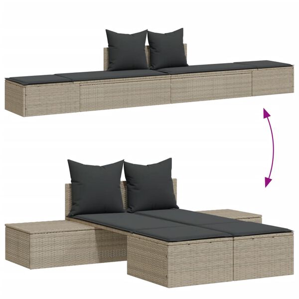 vidaXL Dubbel solsäng med dynor ljusgrå konstrotting