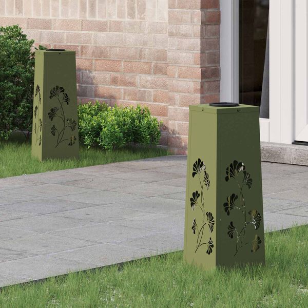 vidaXL Solar LED Stig Ljus 2 pcs Olivgr&ouml;n Kallvalsat st&aring;l