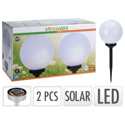 ProGarden Solcellslampor LED Ball 2 st 20 cm vit