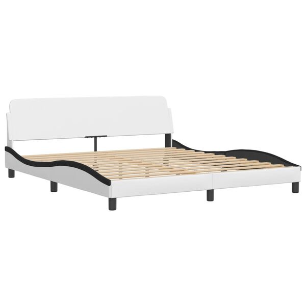 vidaXL Bed with Mattress "Hvar" White and Black 180x200 cm Faux Leather