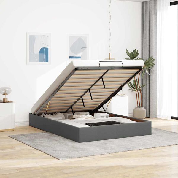 vidaXL Ottoman sängram utan madrass mörkgrå 140x190 cm tyg