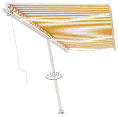 vidaXL Markis manuellt infällbar med LED 600x350 cm gul och vit