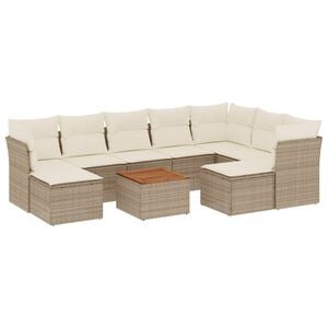 vidaXL Soffgrupp f&ouml;r tr&auml;dg&aring;rd med dynor 10 delar beige konstrotting